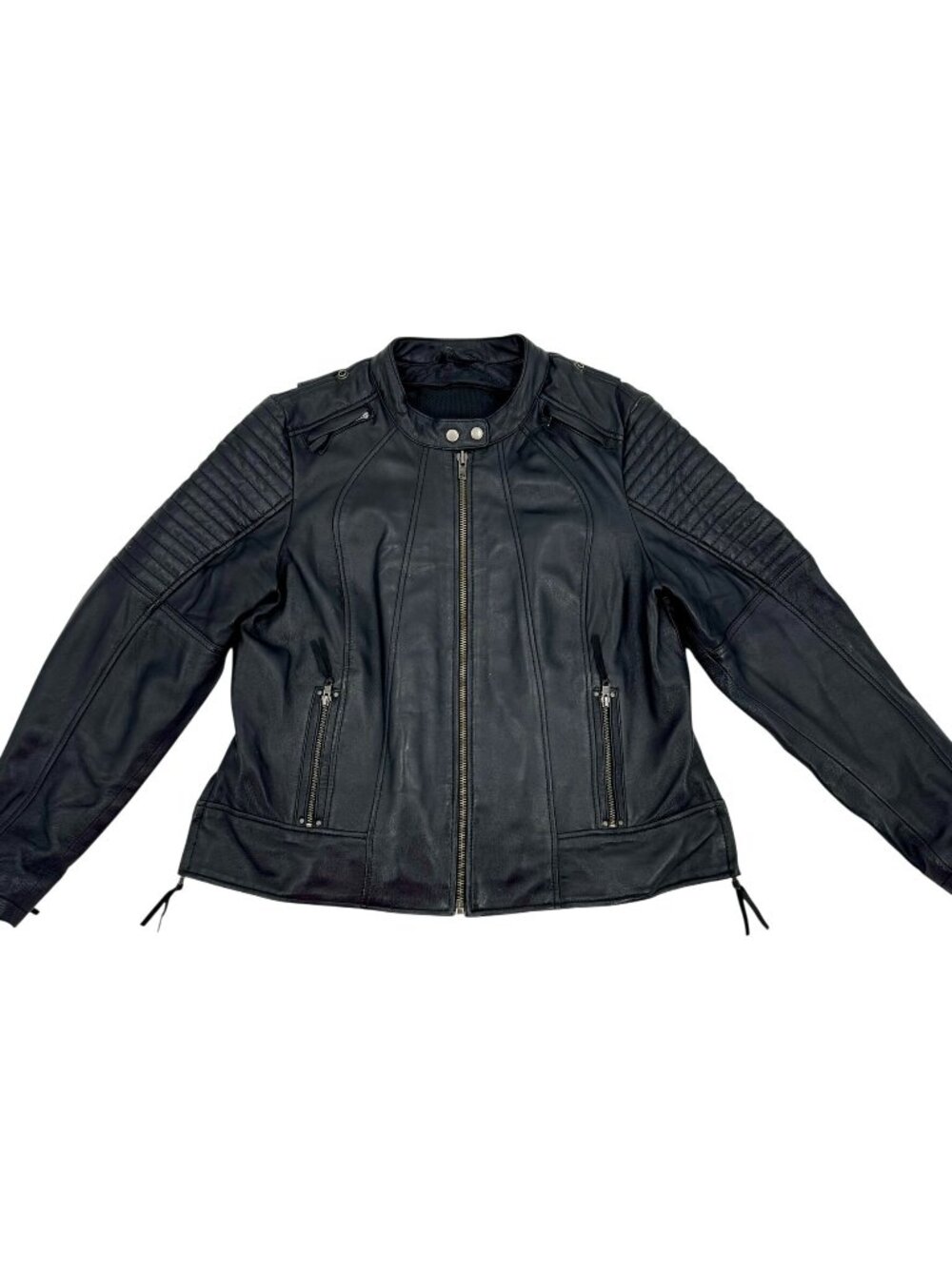 First Manufacturing Co. Women's Black Leather Motorcycle Jacket, Size XXL